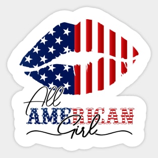 All American Girl 4th Of July Shirt Women lips USA Flag Sticker